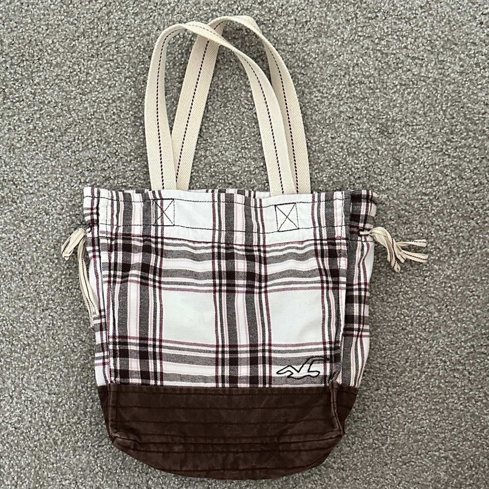 Hollister Plaid Tote Bag with Brown Accents
